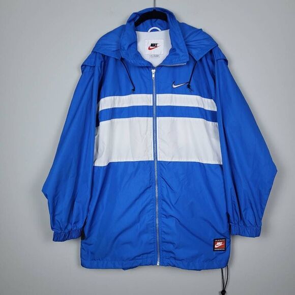 VTG 90s Nike Mens Windbreaker Jacket Size Medium Blue Hooded Full Zip White Tag - Picture 1 of 9